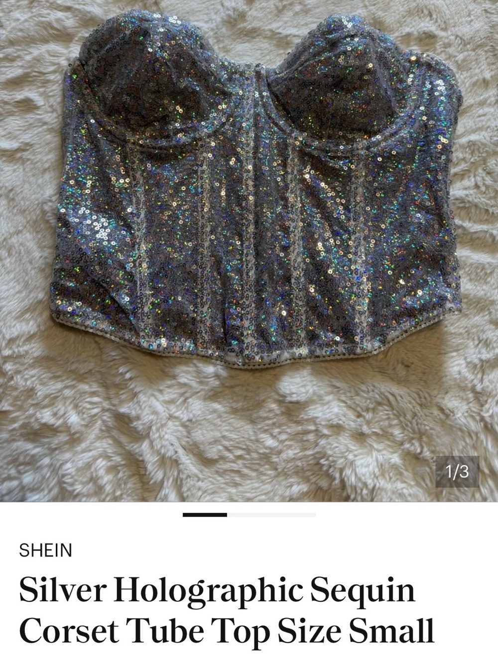 Silver Holographic Sequin Corset Tube Top Size Small